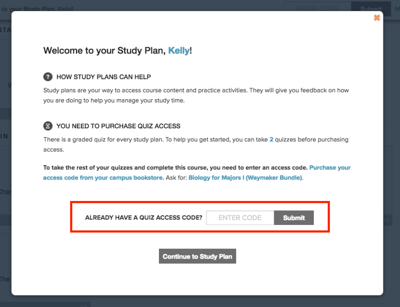 Access Code in Study Plan