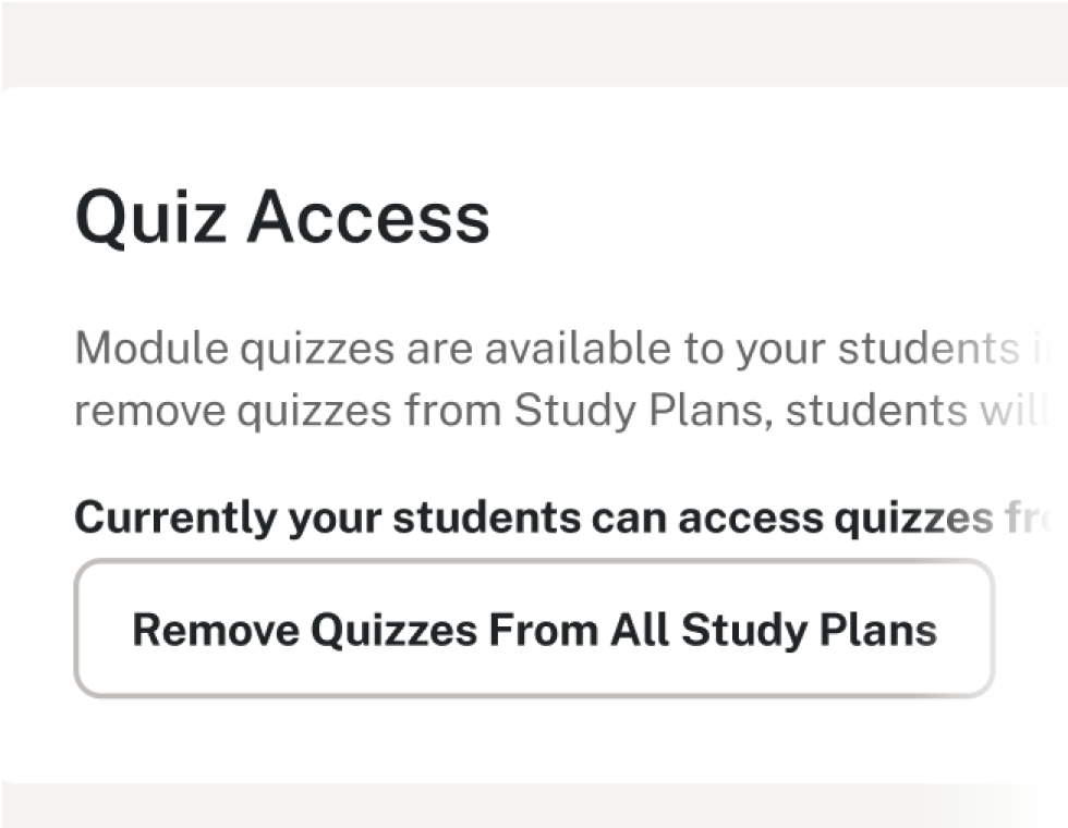 screen shot of the button to remove quizzes from all study plans